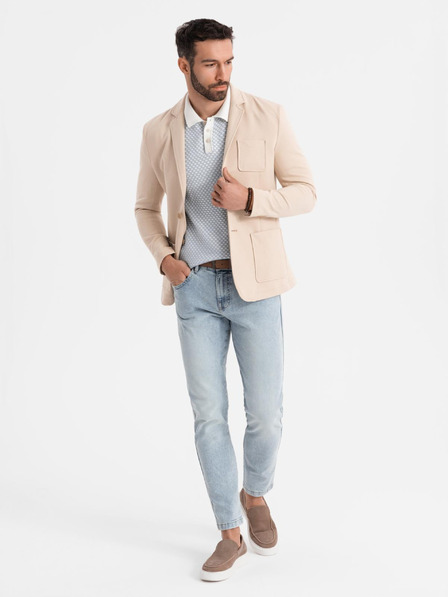 Ombre Clothing Herren beiges Sakko SLIM aus fein strukturiertem Strick