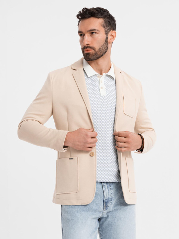 Ombre Clothing Herren beiges Sakko SLIM aus fein strukturiertem Strick