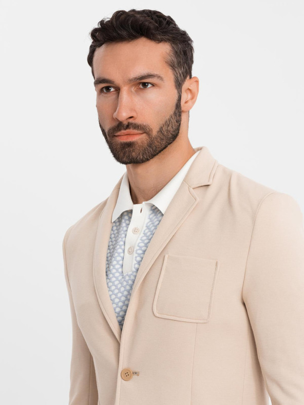 Ombre Clothing Herren beiges Sakko SLIM aus fein strukturiertem Strick