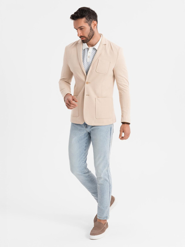 Ombre Clothing Herren beiges Sakko SLIM aus fein strukturiertem Strick