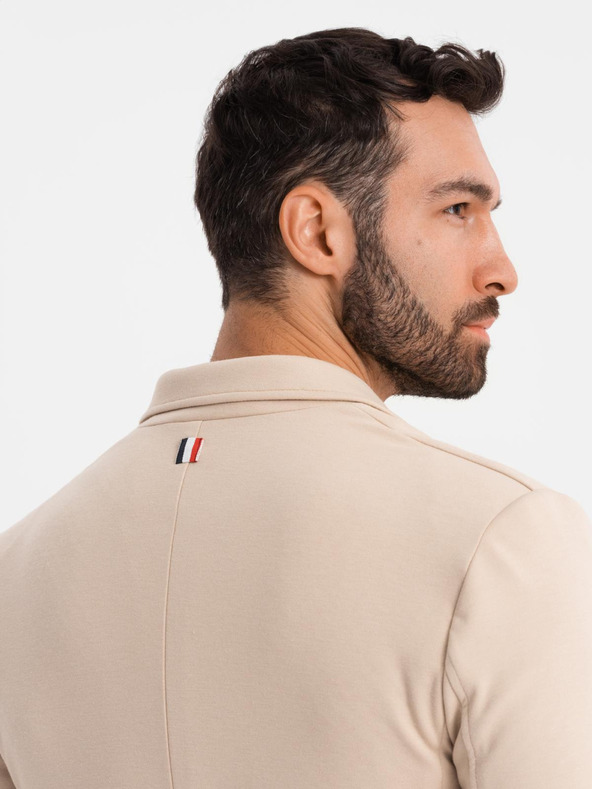 Ombre Clothing Herren beiges Sakko SLIM aus fein strukturiertem Strick