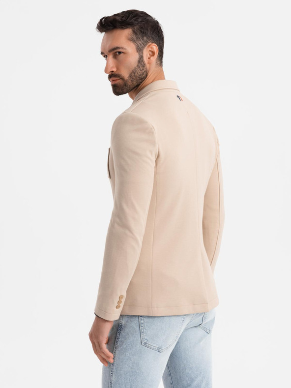 Ombre Clothing Herren beiges Sakko SLIM aus fein strukturiertem Strick