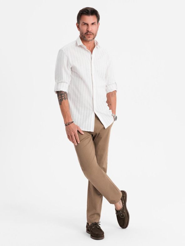 Ombre Clothing Herren Chino-Hose REGULAR FIT mit feiner Struktur - dunkelbeige