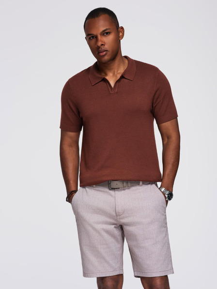 Ombre Clothing Herren Poloshirt ohne Knöpfe mit klassischer Bindung - dunkelbraun