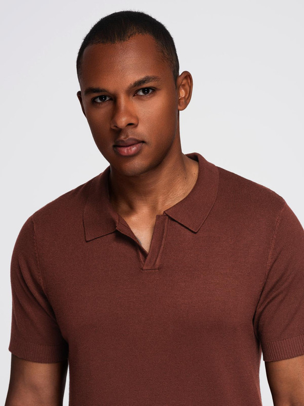 Ombre Clothing Herren Poloshirt ohne Knöpfe mit klassischer Bindung - dunkelbraun