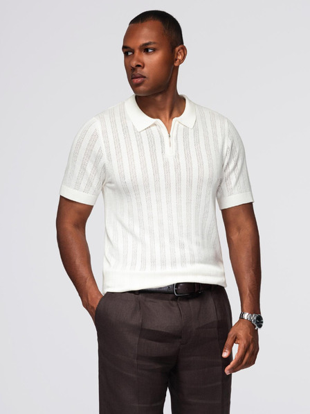 Ombre Clothing Herren Poloshirt mit Reißverschluss am Ausschnitt - weiß