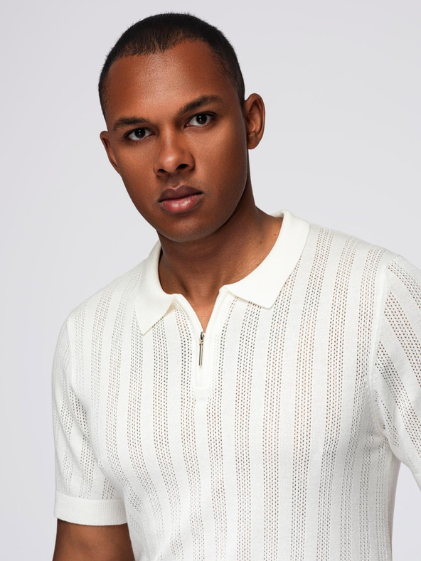 Ombre Clothing Herren Poloshirt mit Reißverschluss am Ausschnitt - weiß