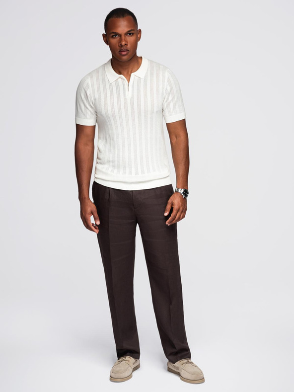 Ombre Clothing Herren Poloshirt mit Reißverschluss am Ausschnitt - weiß