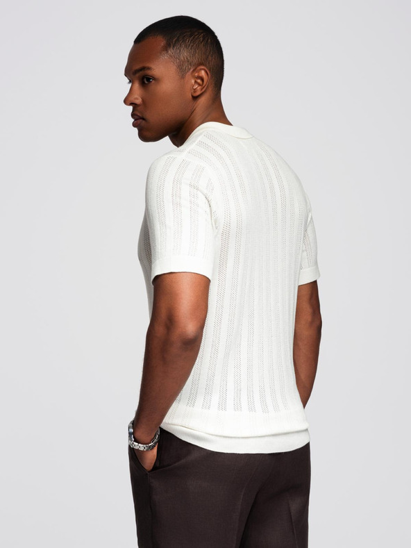 Ombre Clothing Herren Poloshirt mit Reißverschluss am Ausschnitt - weiß