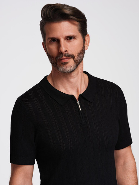 Ombre Clothing Herren Poloshirt mit Reißverschluss am Ausschnitt - schwarz