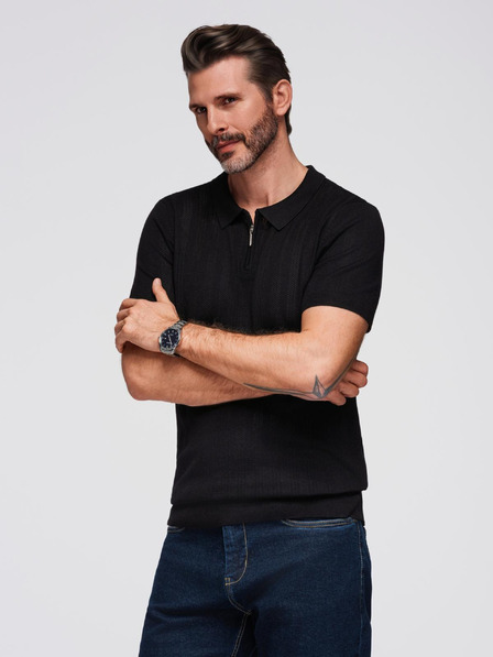Ombre Clothing Herren Poloshirt mit Reißverschluss am Ausschnitt - schwarz