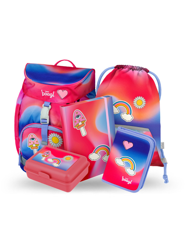 BAAGL  BAAGL 5 SET Airy Regenbogen rot: Rucksack, Federmäppchen, Beutel, Mappe, Box