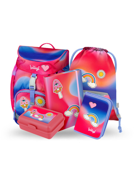 BAAGL  BAAGL 5 SET Airy Regenbogen rot: Rucksack, Federmäppchen, Beutel, Mappe, Box