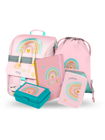 BAAGL  BAAGL 5 SET Zippy Regenbogen rosa: Schulranzen, Federtasche, Beutel, Mappe, Box