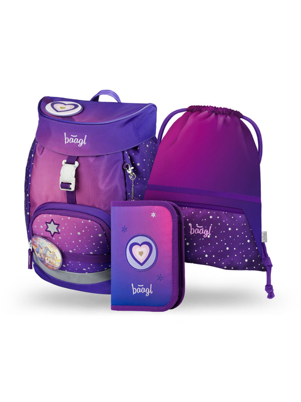BAAGL  BAAGL SET 3 AIRY Pferde Herz: Rucksack, Federmäppchen, Beutel