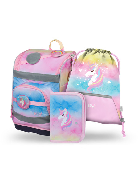 BAAGL  BAAGL SET 3 Zippy plus Regenbogen Einhorn: Schulranzen, Federtasche, Beutel