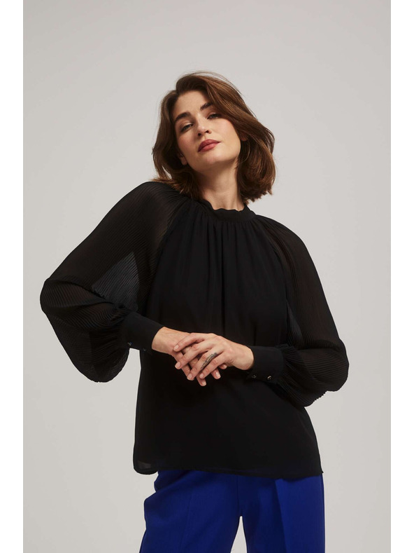 Moodo Schwarze Bluse mit transparenten Ärmeln
