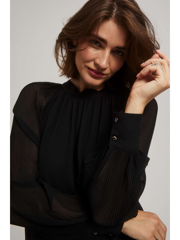 Moodo Schwarze Bluse mit transparenten Ärmeln