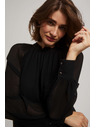 Moodo Schwarze Bluse mit transparenten Ärmeln