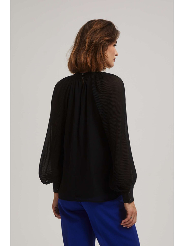 Moodo Schwarze Bluse mit transparenten Ärmeln