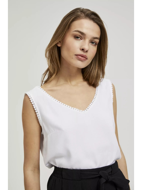 Moodo Weißes Top mit dekorativer Einfassung