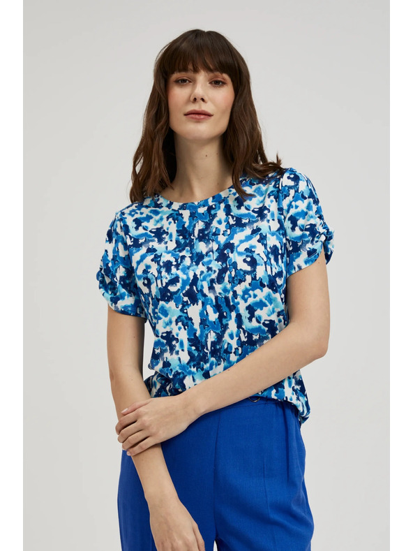 Moodo Blau gemusterte Bluse