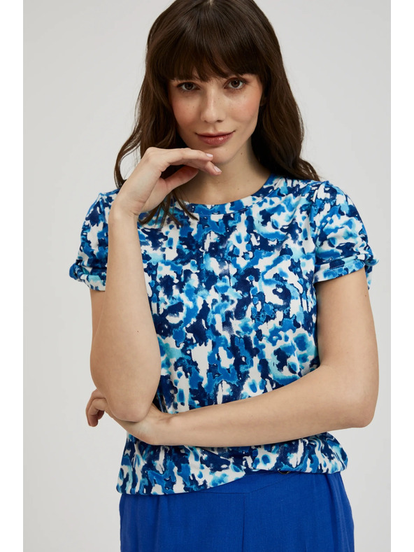 Moodo Blau gemusterte Bluse