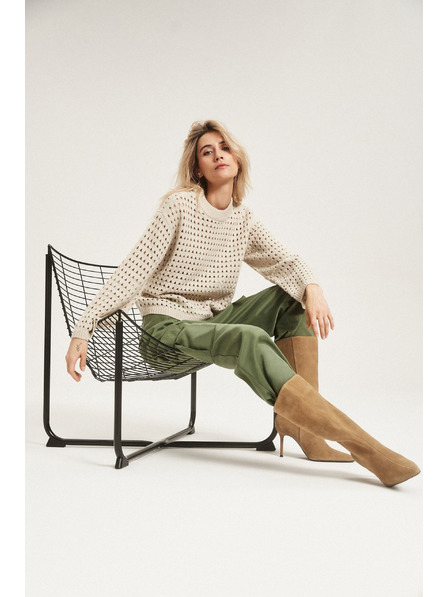 Moodo Cremefarbener Pullover mit Lochstickerei