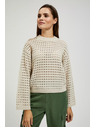Moodo Cremefarbener Pullover mit Lochstickerei
