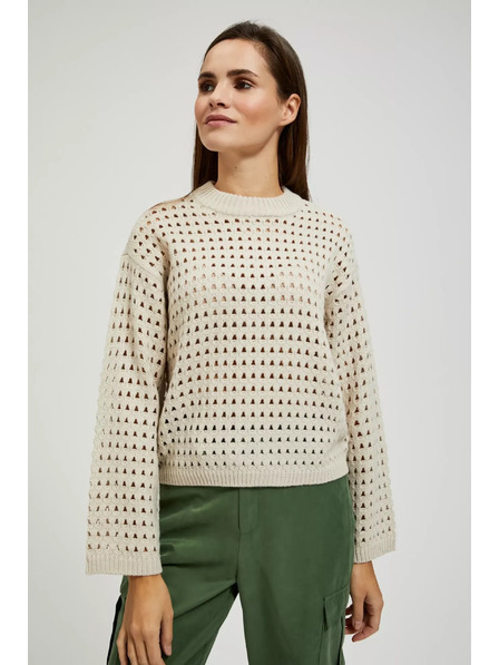 Moodo Cremefarbener Pullover mit Lochstickerei