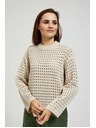 Moodo Cremefarbener Pullover mit Lochstickerei