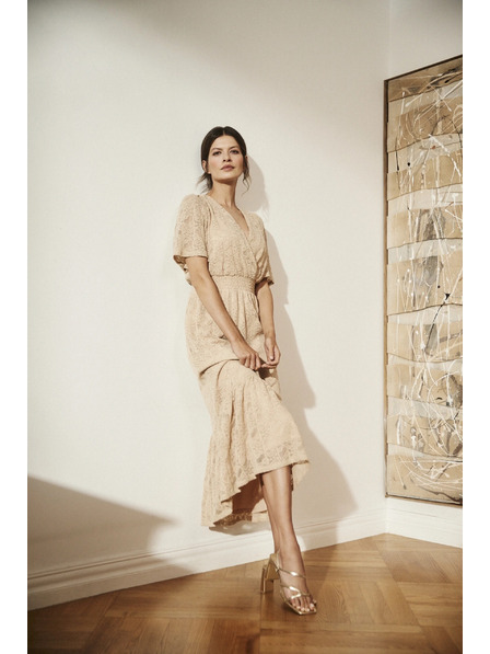 Moodo Cremefarben Spitzen-Maxikleid