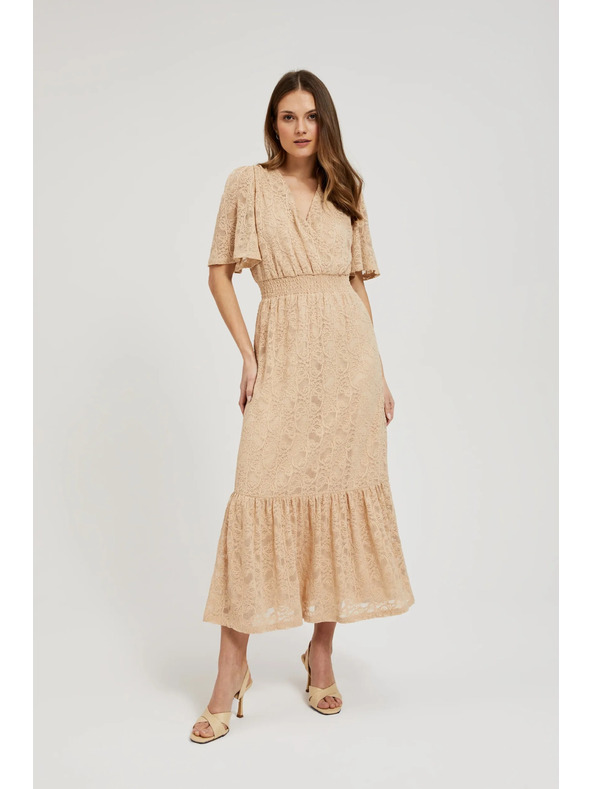 Moodo Cremefarben Spitzen-Maxikleid