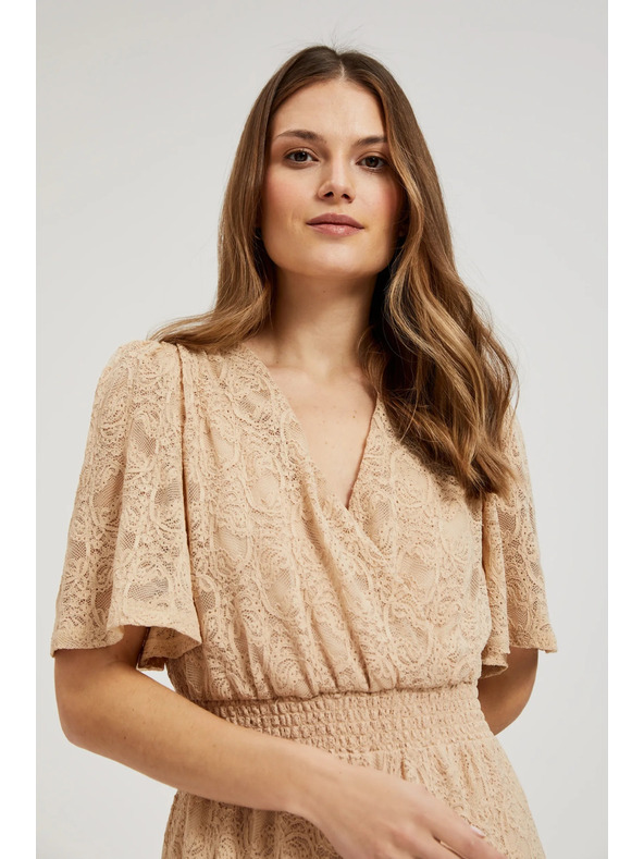 Moodo Cremefarben Spitzen-Maxikleid