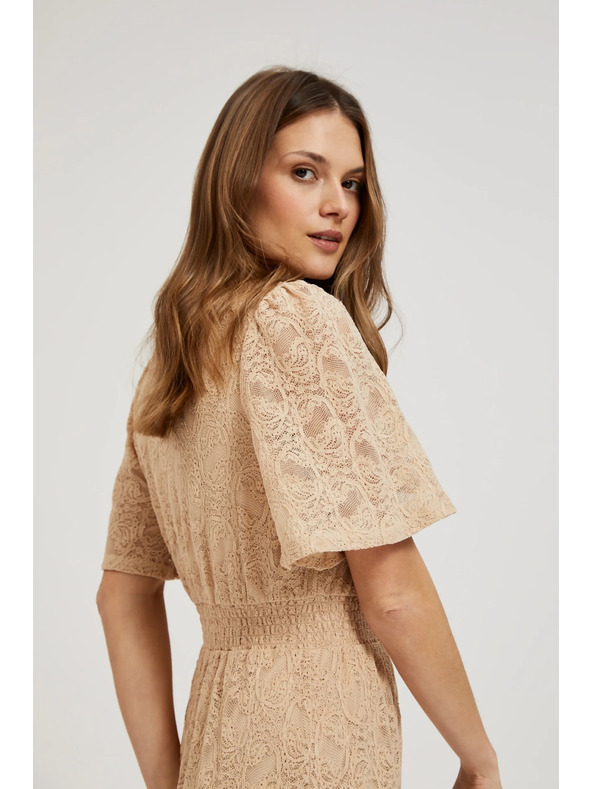 Moodo Cremefarben Spitzen-Maxikleid