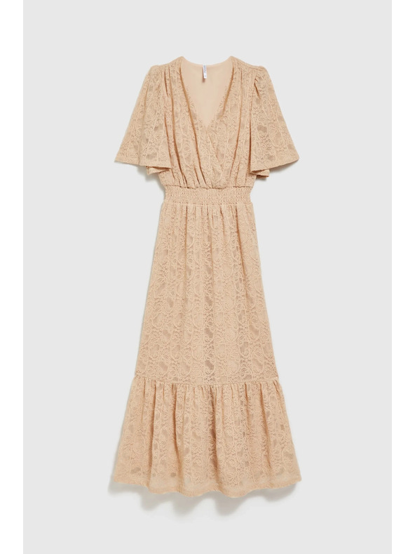 Moodo Cremefarben Spitzen-Maxikleid
