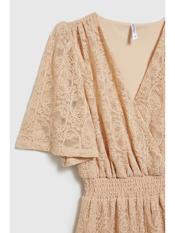 Moodo Cremefarben Spitzen-Maxikleid