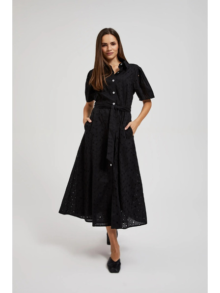 Moodo Schwarzes Hemdblusenkleid mit weiten Ärmeln