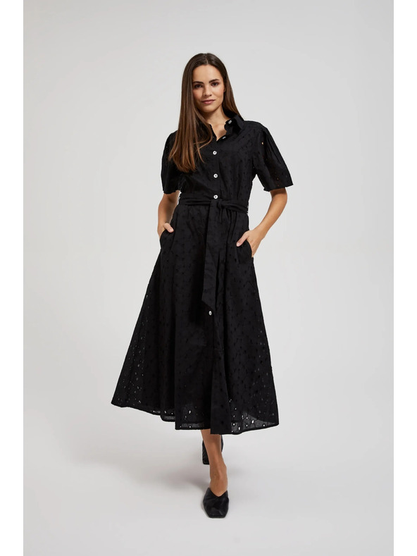 Moodo Schwarzes Hemdblusenkleid mit weiten Ärmeln