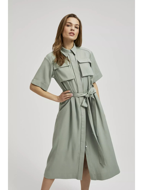 Moodo Olivgrünes Hemdblusenkleid