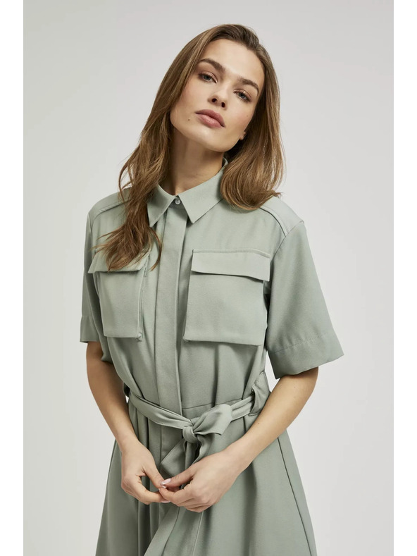 Moodo Olivgrünes Hemdblusenkleid