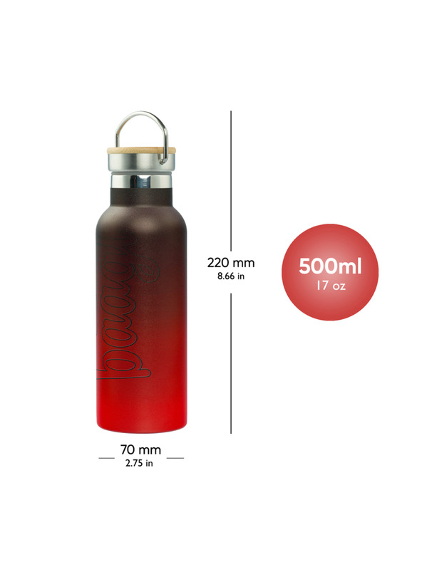 BAAGL  BAAGL Thermoflasche mit Bambusdeckel Gradient Rot-Schwarz, 500 ml
