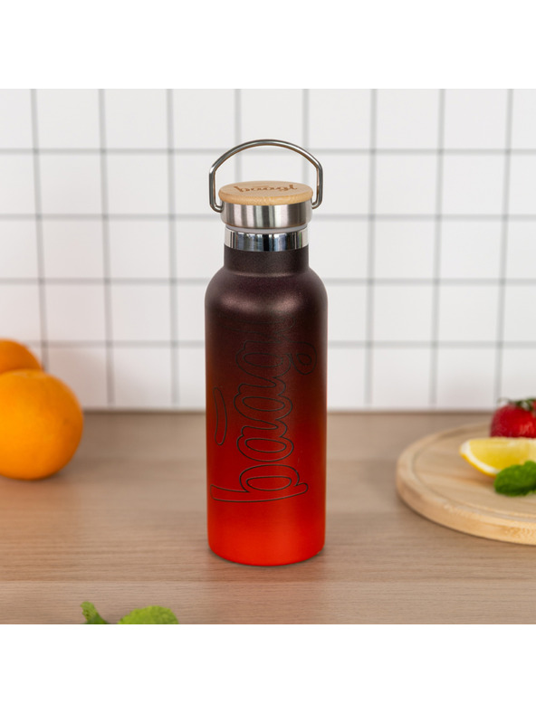 BAAGL  BAAGL Thermoflasche mit Bambusdeckel Gradient Rot-Schwarz, 500 ml