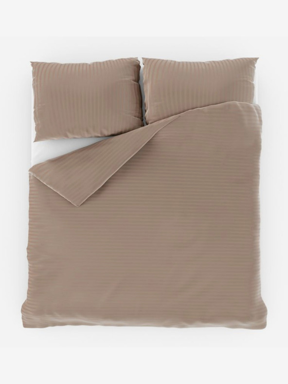 Kvalitex Französische Satin-Bettwäsche mit Streifen 1+2, 240x200, 70x90cm Beige Kvalitex