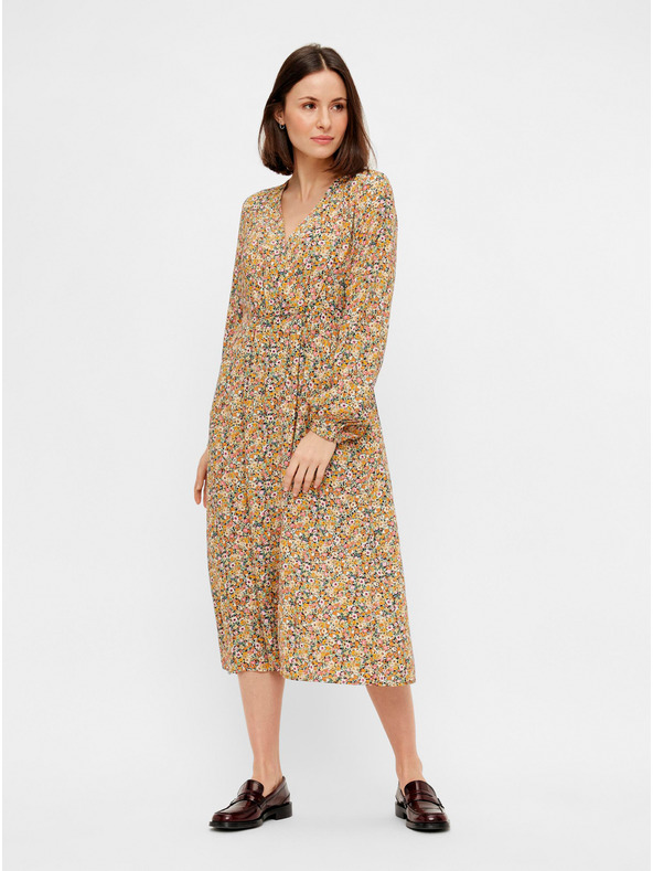 Pieces Beige geblümter Midi Pieces Gry