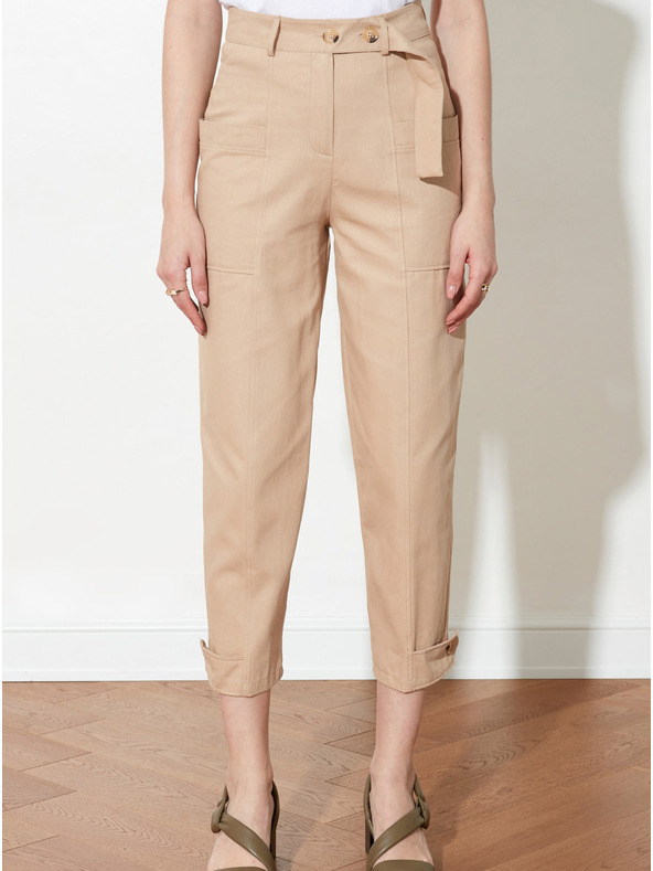 Trendyol Beige Damen-Cropped-Hose mit Taschen Trendyol