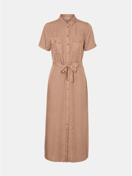 Noisy May Beigefarbenes Hemd-Maxikleid mit Krawatte Noisy May Cersei