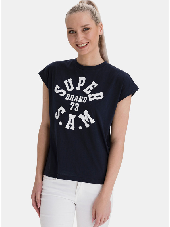 Sam 73 Dunkelblaues bedrucktes T-Shirt für Frauen SAM 73