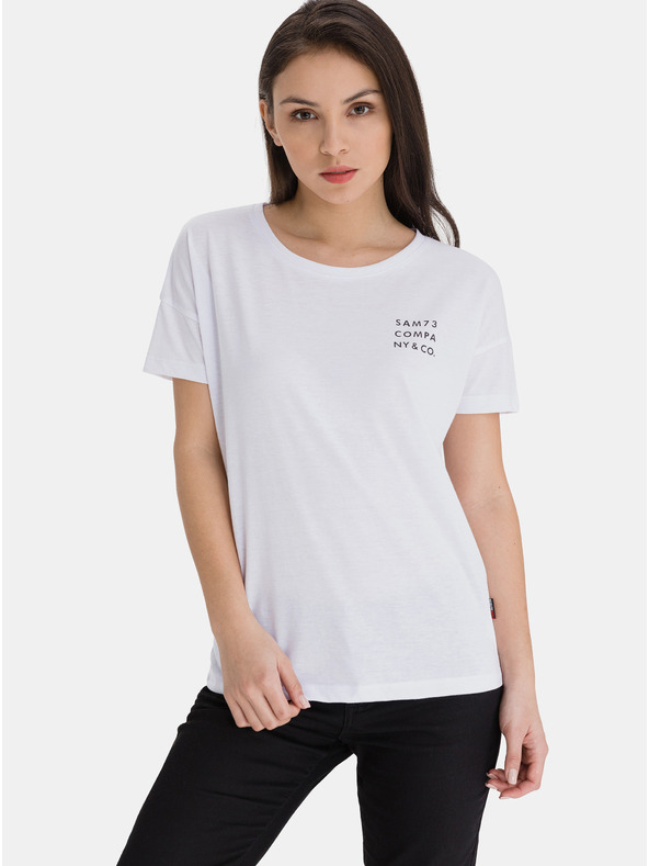 Sam 73 Weißes bedrucktes Damen-T-Shirt SAM 73