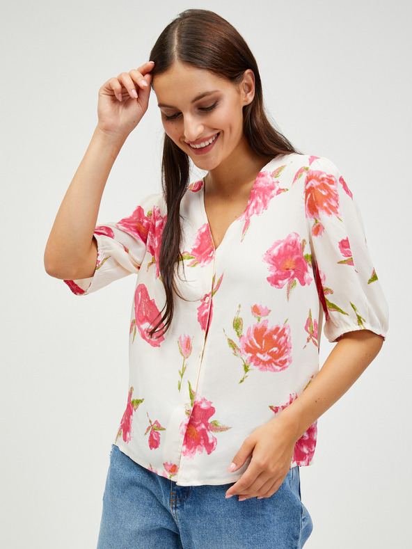 Pieces Cremefarbene geblümte geknöpfte Bluse Pieces Tianna